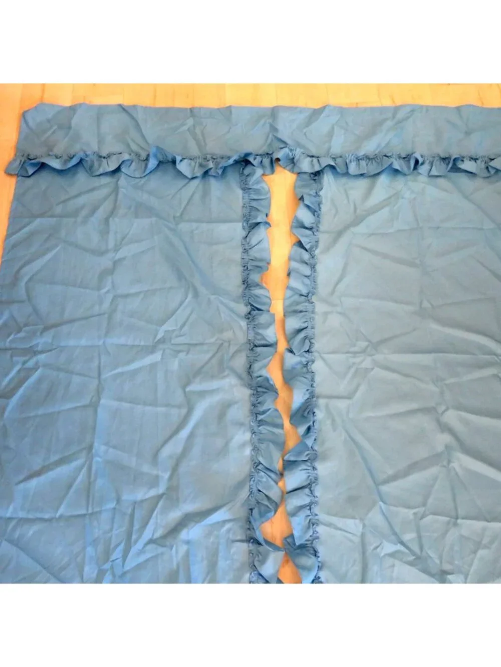 Vintage Blue Fabric Ruffled Shower Curtain 2 Panels No Tie Backs New Old Stock